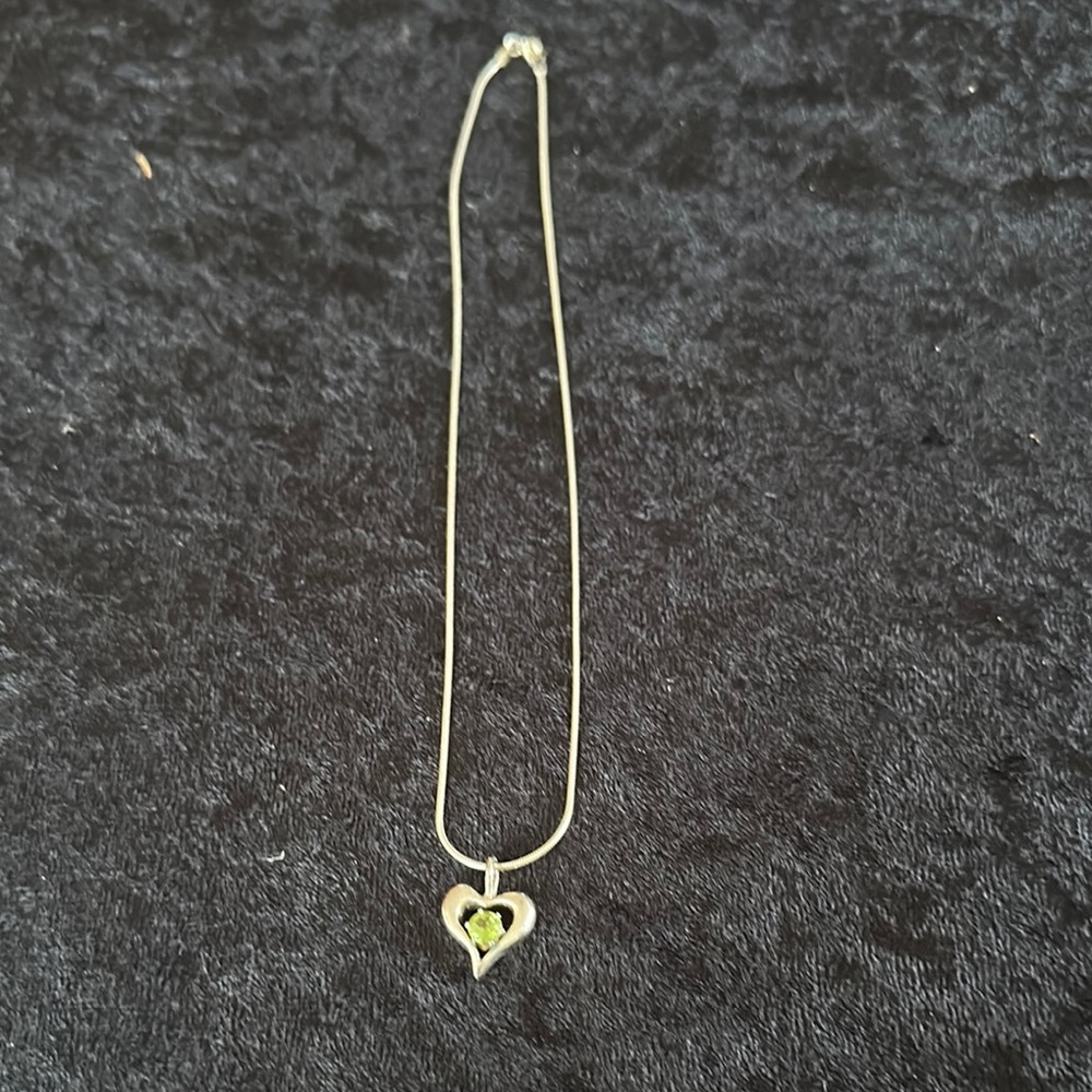 Elegant Silver Heart Necklace with Green Gemstone
